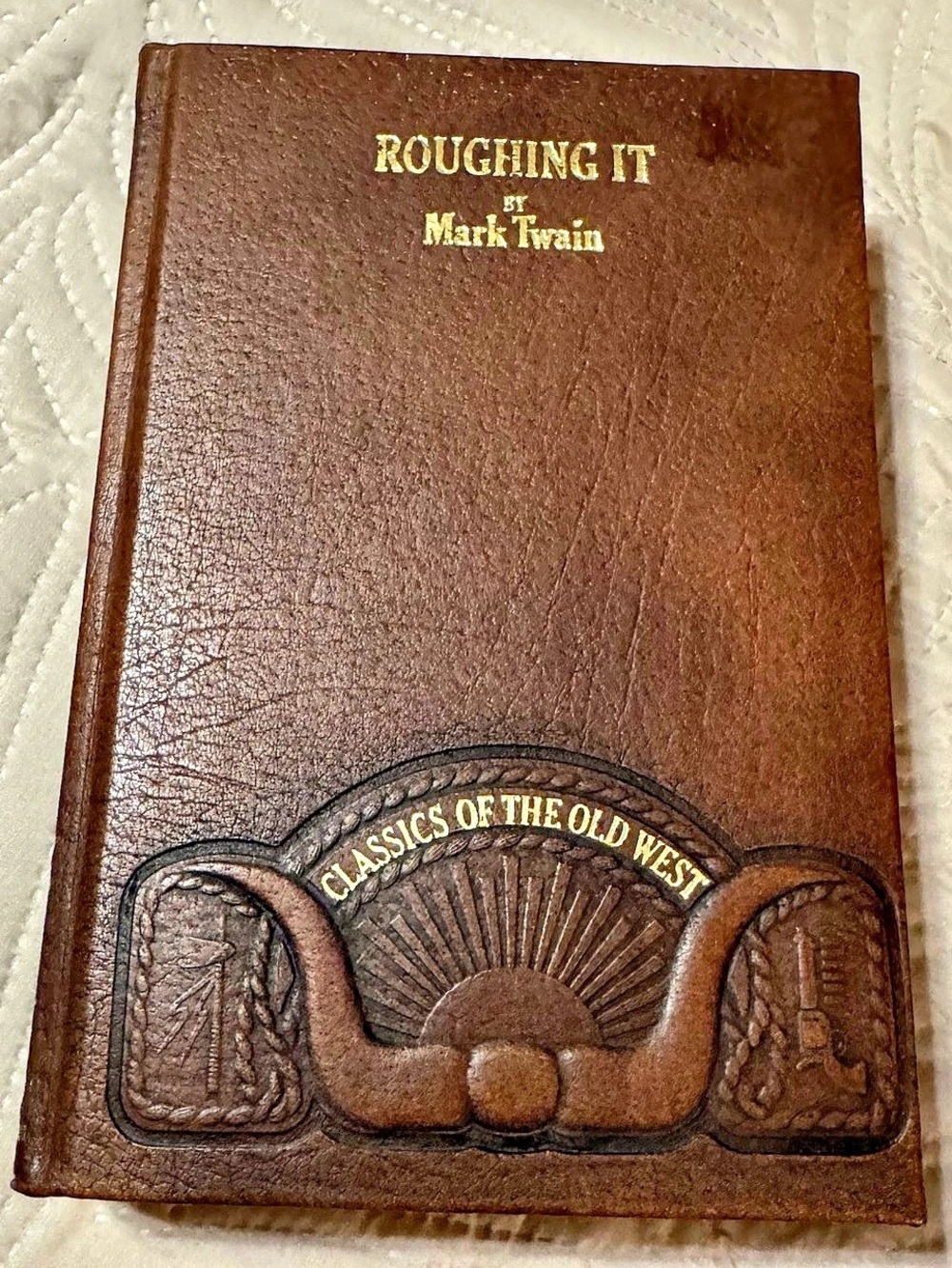 Mark Twain Roughing It Leather Bound Hardcover Book Brown & Gold
